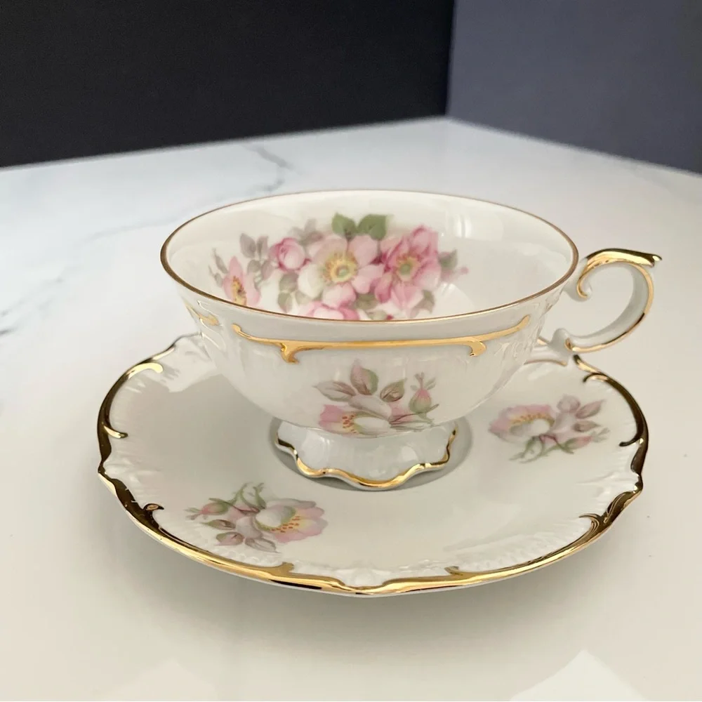 Wild Rose Cup & Saucer - Schuman Germany E&R Golden Crown